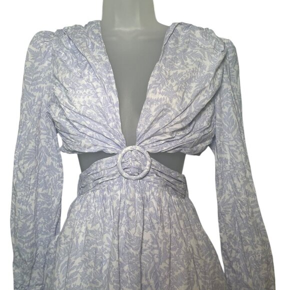 O.P.T. Kimia Blue Cutout Maxi Dress Size Small 100% Cotton Long Sleeve - Picture 4 of 7